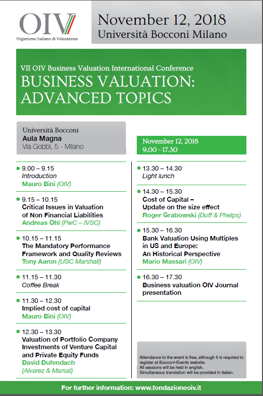 VII Convegno Internazionale OIV sulla Valutazione d’Azienda, 12.11.2018