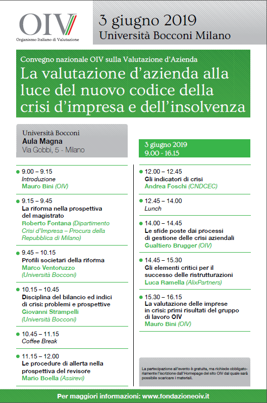 Convegno Nazionale OIV sulla Valutazione D’Azienda, 3.06.2019